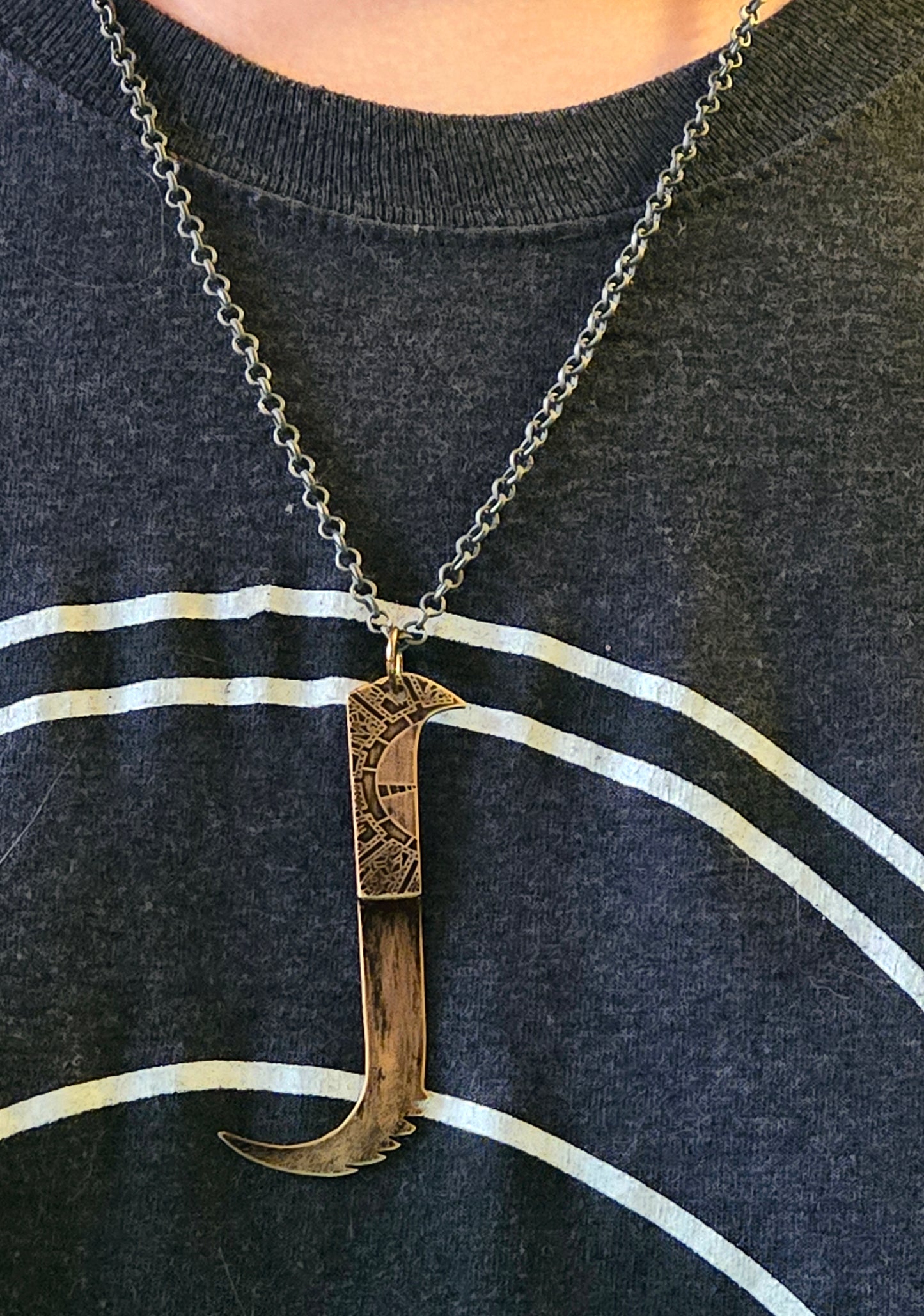 Aged Brass Pinhead Blade Pendant – Double-Sided