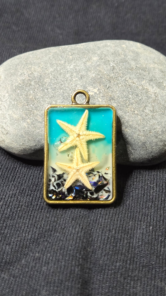 Real Starfish & Ocean Wave Resin Pendant