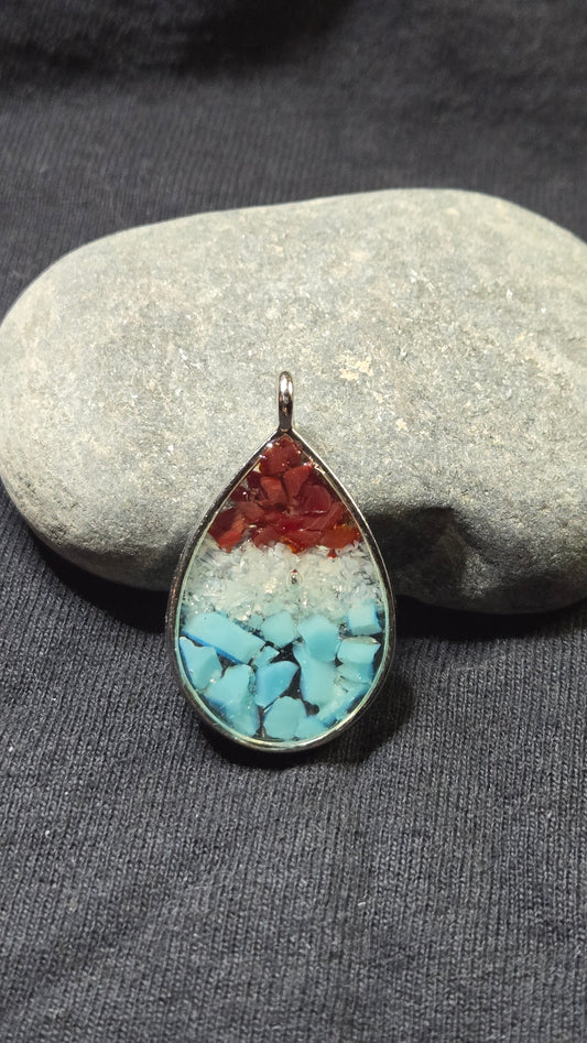 Turquoise & Coral Teardrop Pendant