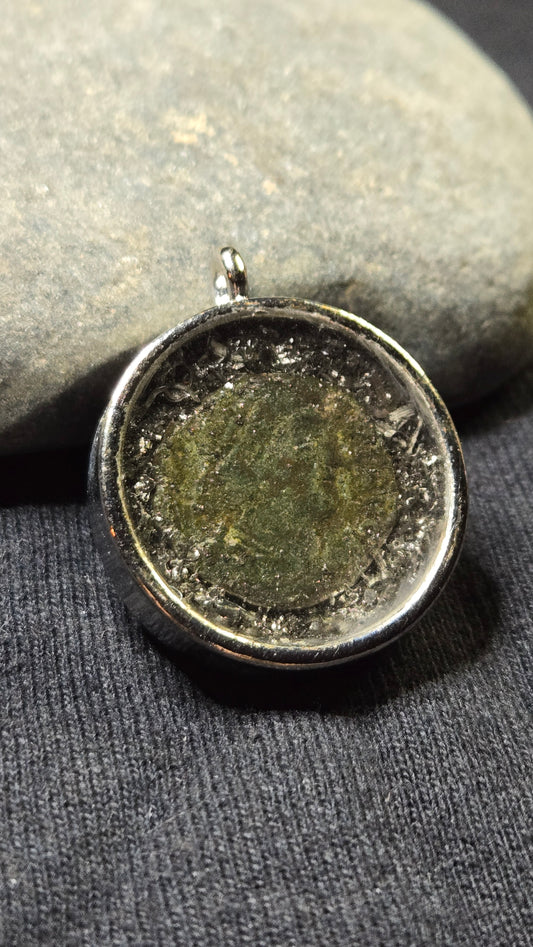 Ancient Roman Coin & Meteorite Pendant