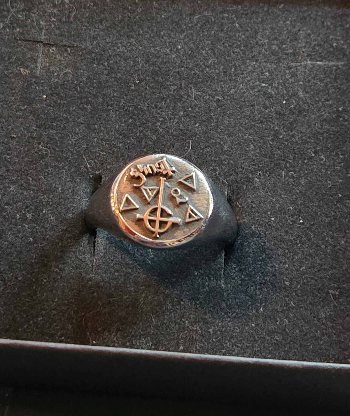 Ghost-Themed Engraved Stainless Steel Signet Ring (Size 11)