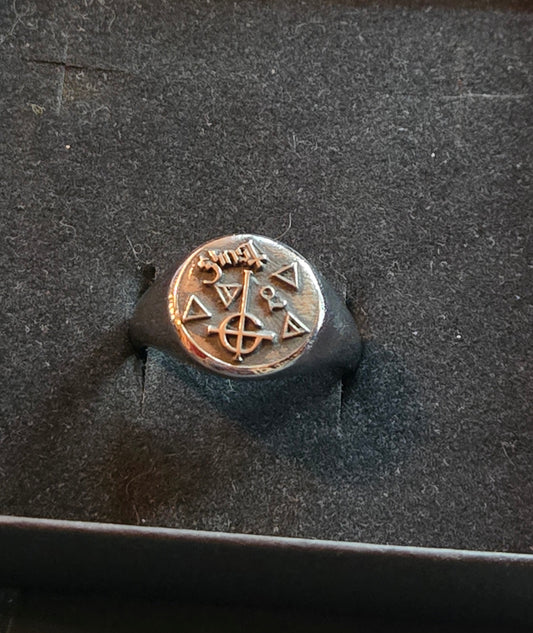 Ghost-Themed Engraved Stainless Steel Signet Ring (Size 11)