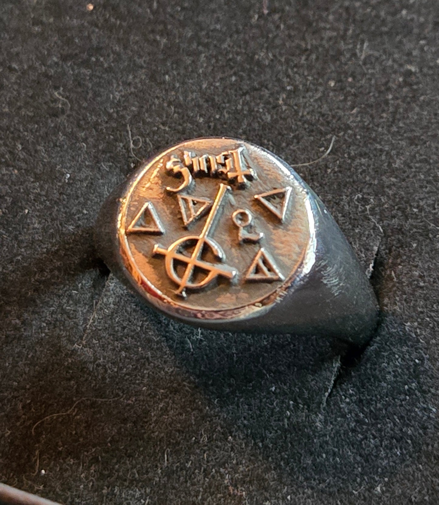 Ghost-Themed Engraved Stainless Steel Signet Ring (Size 11)