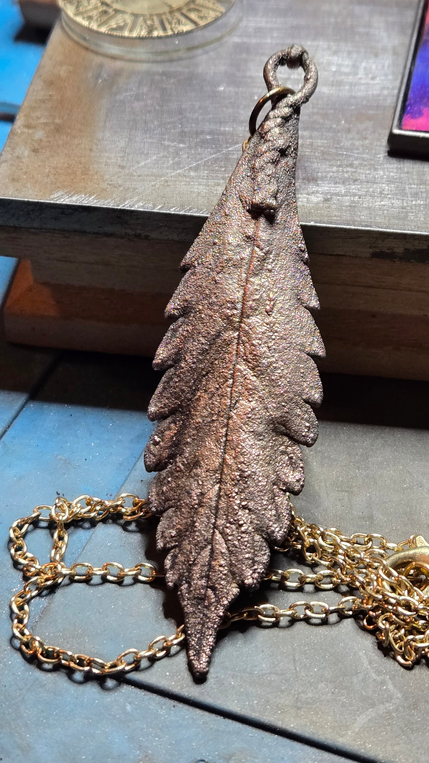 Electroplated Real Leaf Pendant – Aged Brass & Silver Finish