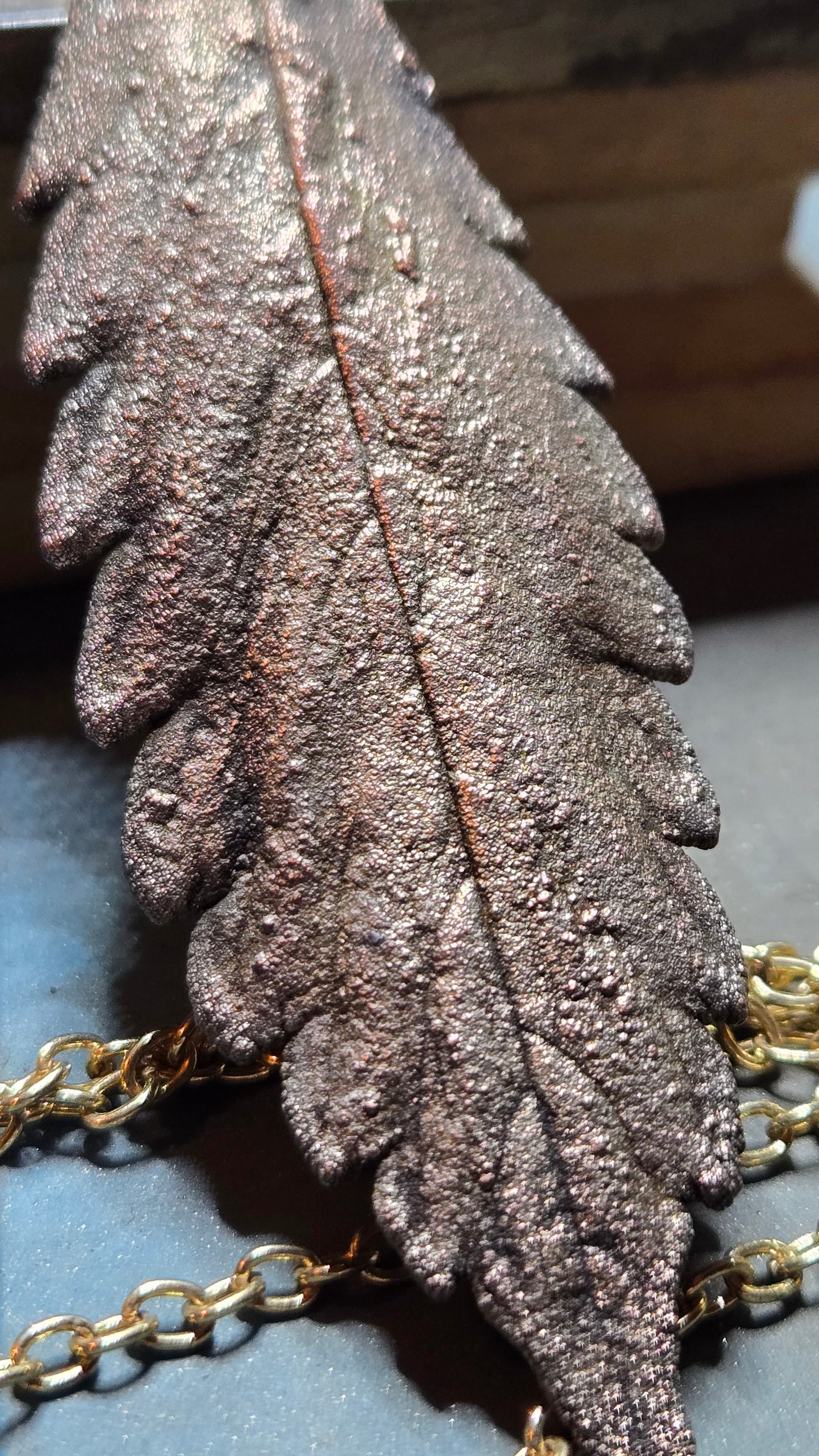 Electroplated Real Leaf Pendant – Aged Brass & Silver Finish