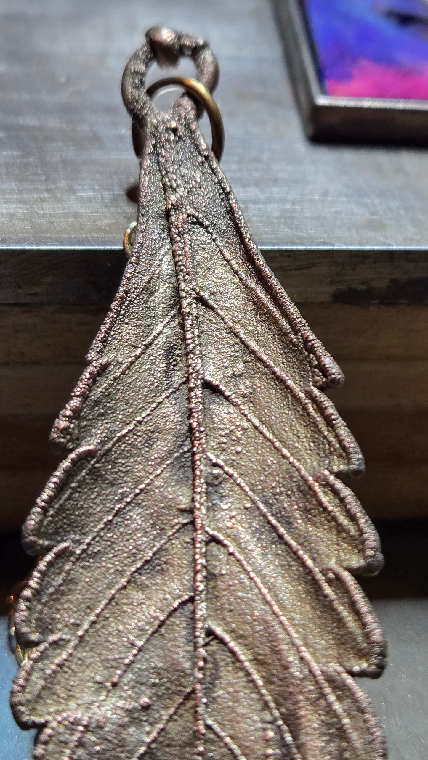 Electroplated Real Leaf Pendant – Aged Brass & Silver Finish