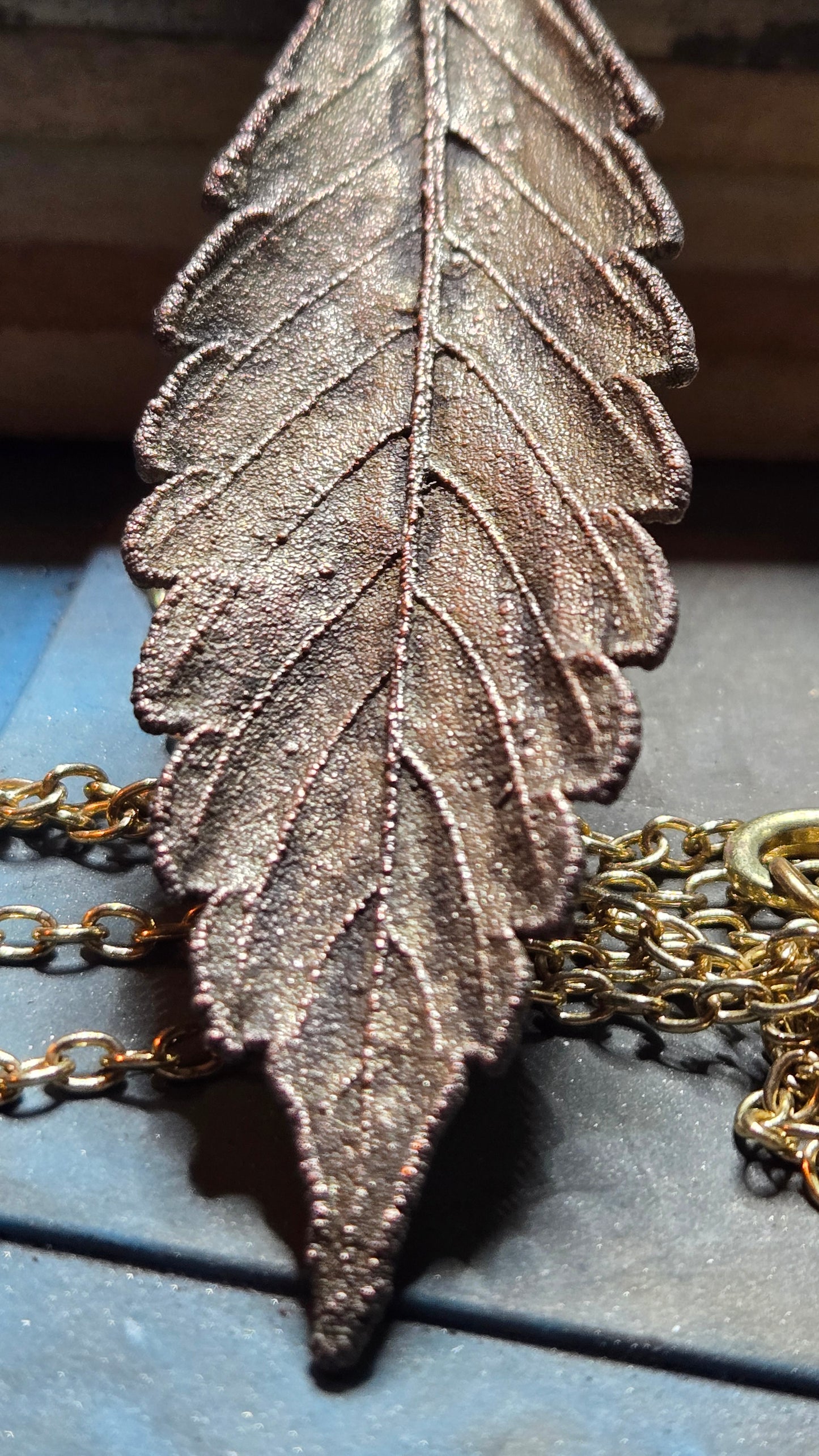 Electroplated Real Leaf Pendant – Aged Brass & Silver Finish