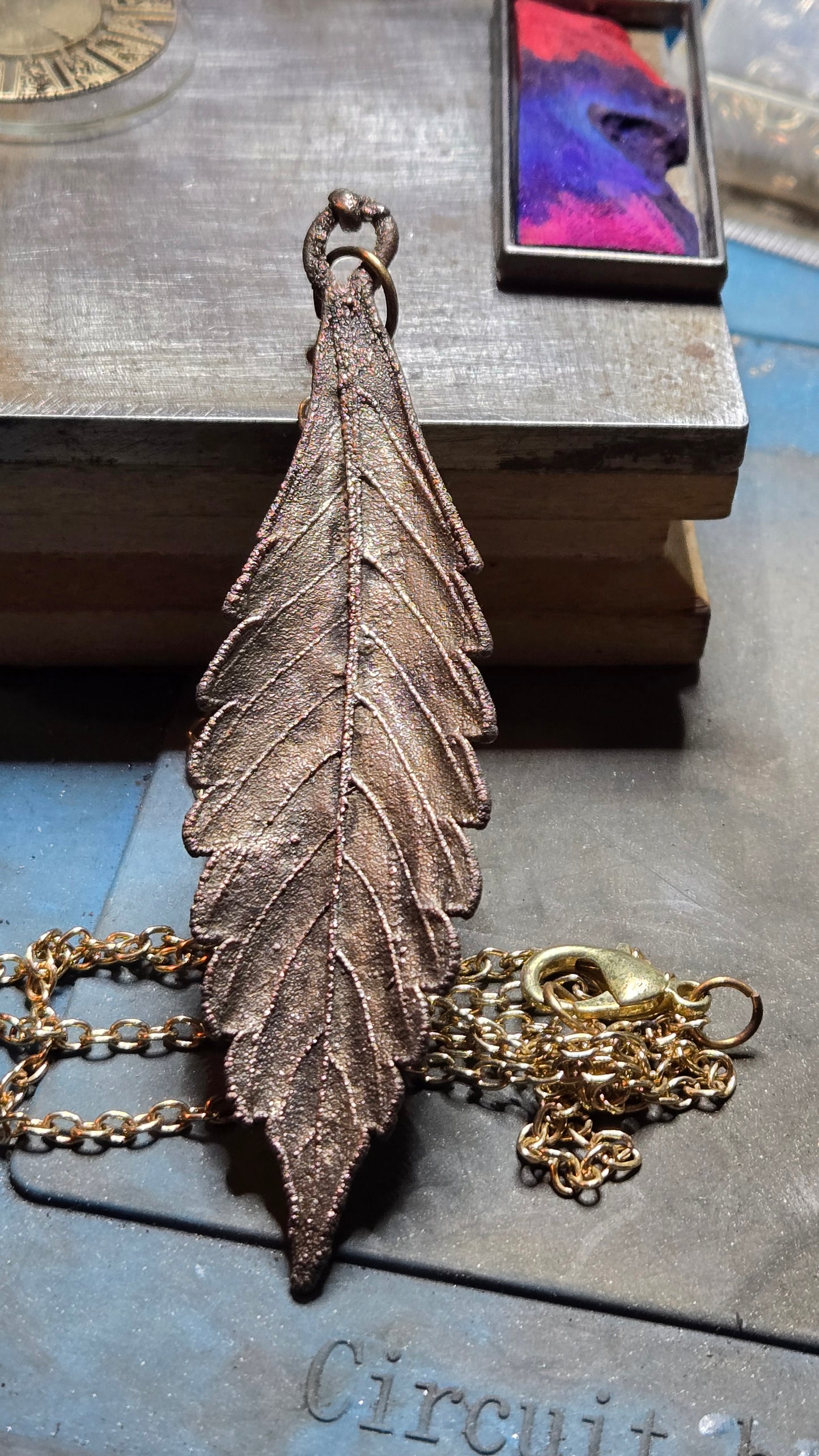 Electroplated Real Leaf Pendant – Aged Brass & Silver Finish