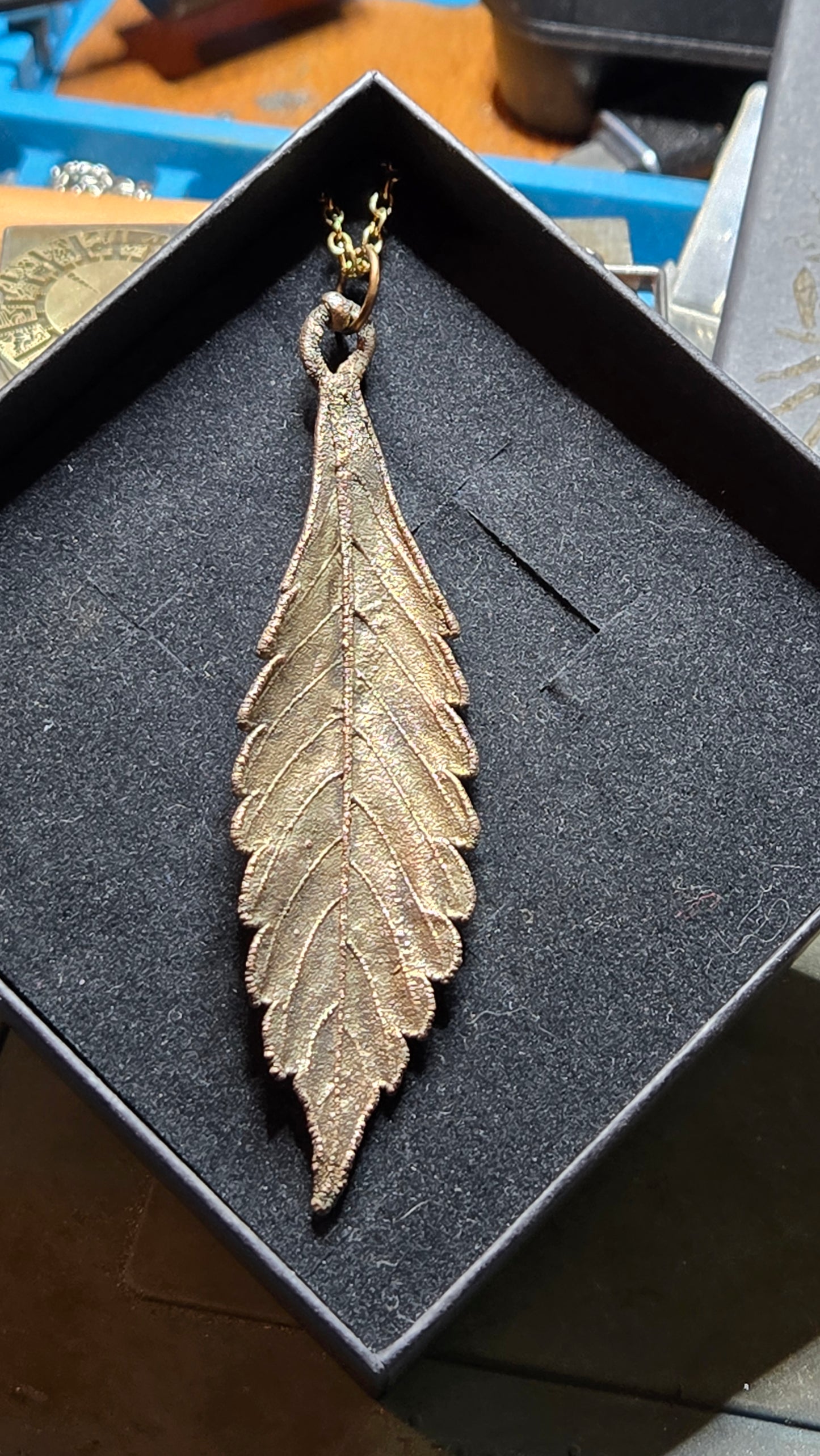 Electroplated Real Leaf Pendant – Aged Brass & Silver Finish