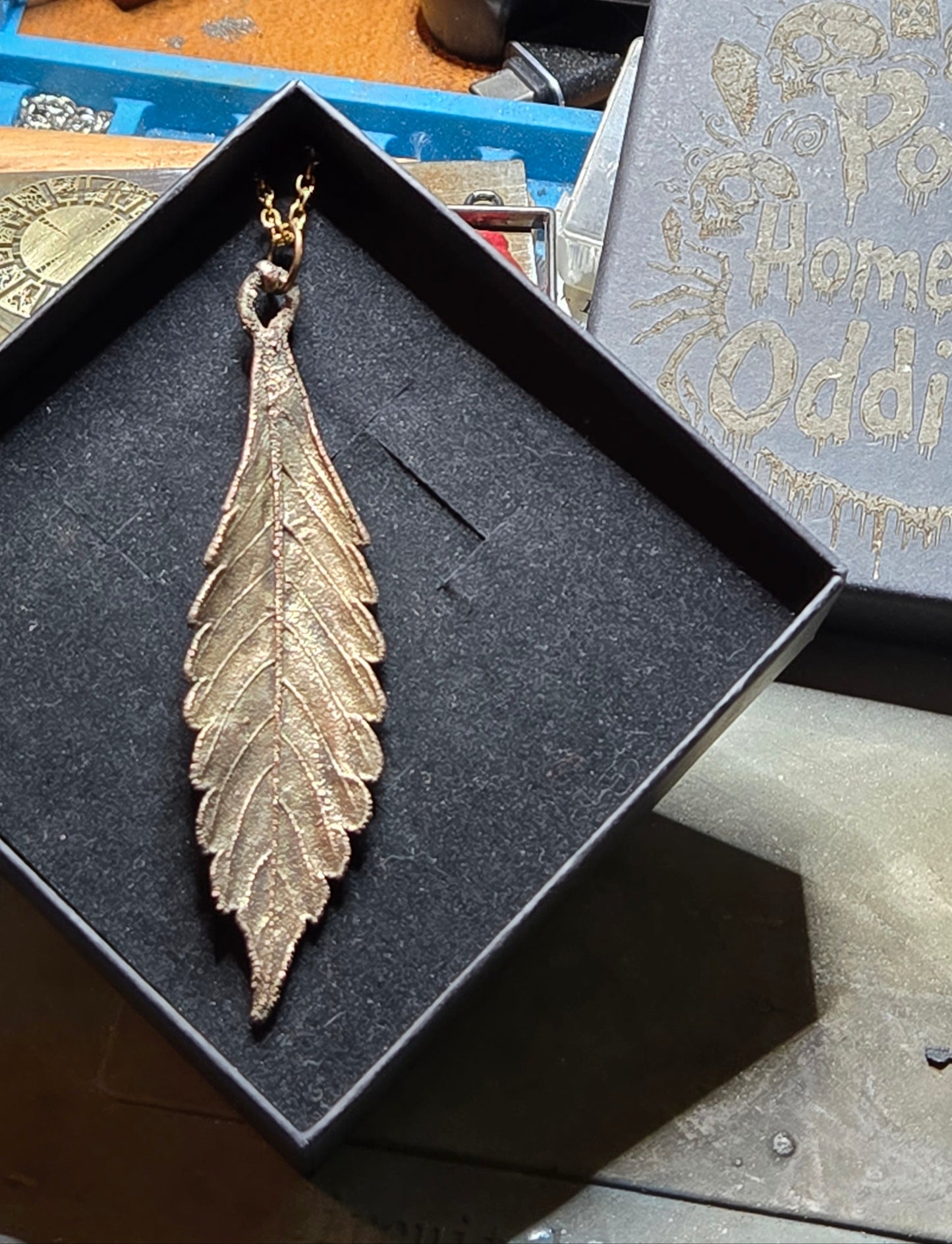 Electroplated Real Leaf Pendant – Aged Brass & Silver Finish