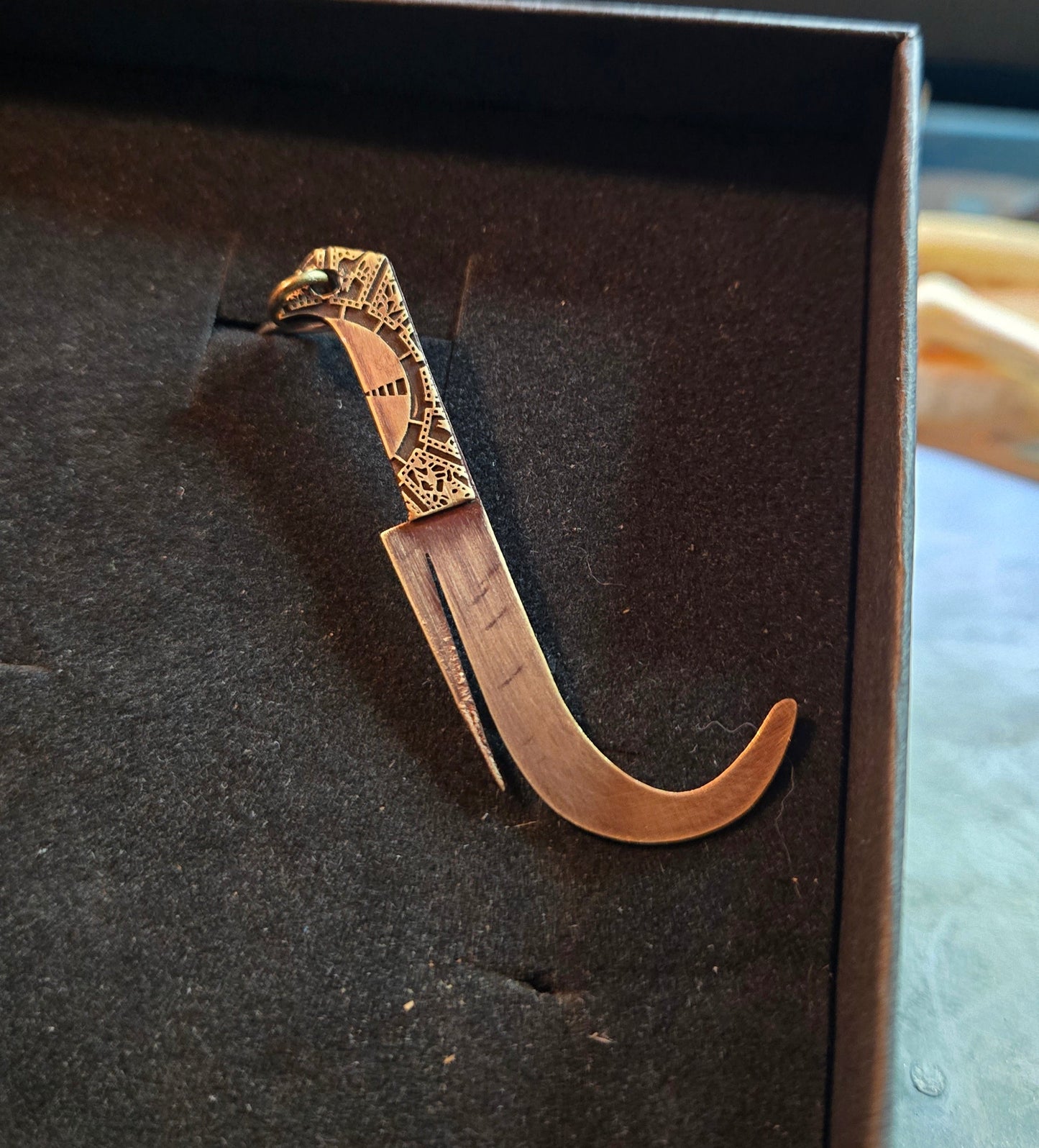 Double-Sided Brass Female Cenobite Hooked Blade Pendant